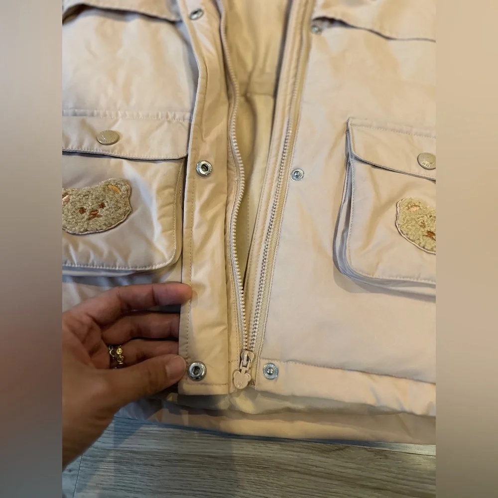 Paw Paw Baby Hooded Winter Coat Beige Teddy Bear Patch Size‎ 100 (18–24M)